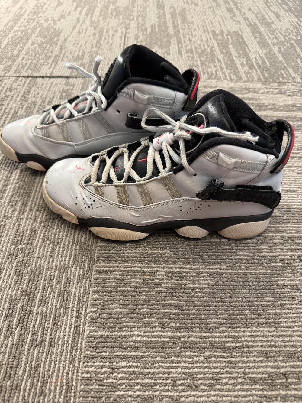 Nike Jordan 6 Rings Shoes Youth GS Size 6.5Y Gray Black Basketball 323399-009